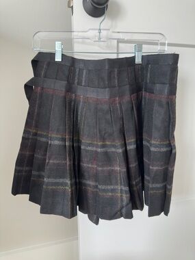 Burberry Black Plaid Pleated Mini Skirt with Red & Green Stripes